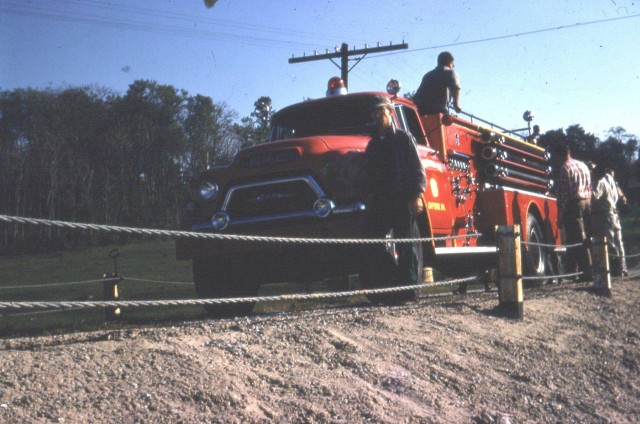 Milt Gallagher and Engine 21-4 during pump training on Route 472 at the Lakes.