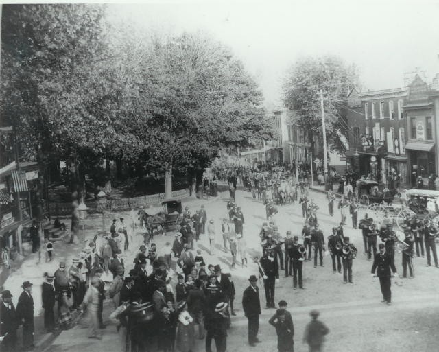 An 1896 parade in the center of town.