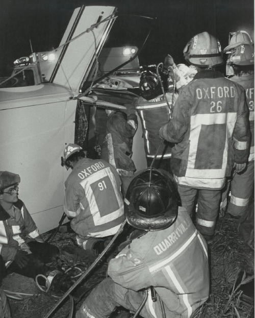 Oxford and Quarryville firefighters working together on serious crash.