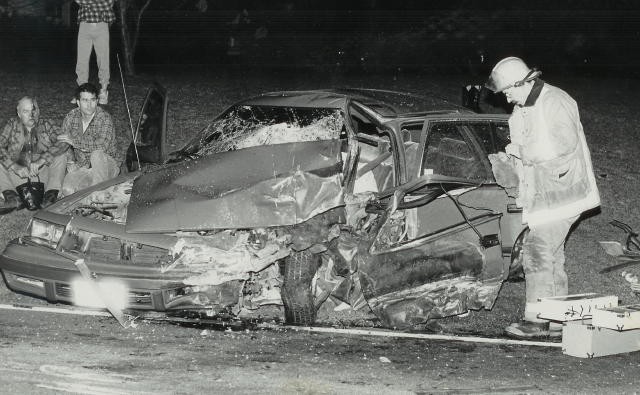 Firefighter Mike Nelson investigating a serious crash on Route 272.