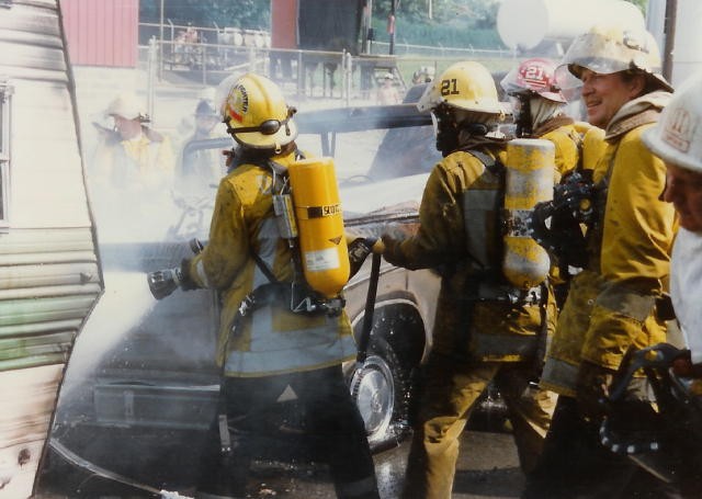 Crews operating at a truck and camper fire on South Third Street at Mount Pleasant Avenue.