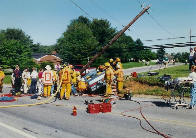 Crews operating at an MVC with entrapment at Baltimore Pike and Hall Road in Lower Oxford Township in 1995.