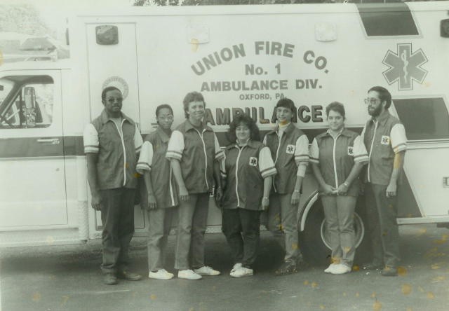 Ambulance Crew (L-R) Ron Griffin, Linda Dutton, Becky Taylor, Debi Troutman, Helen Neissen, Ester Crowl, and Barry Paxson.