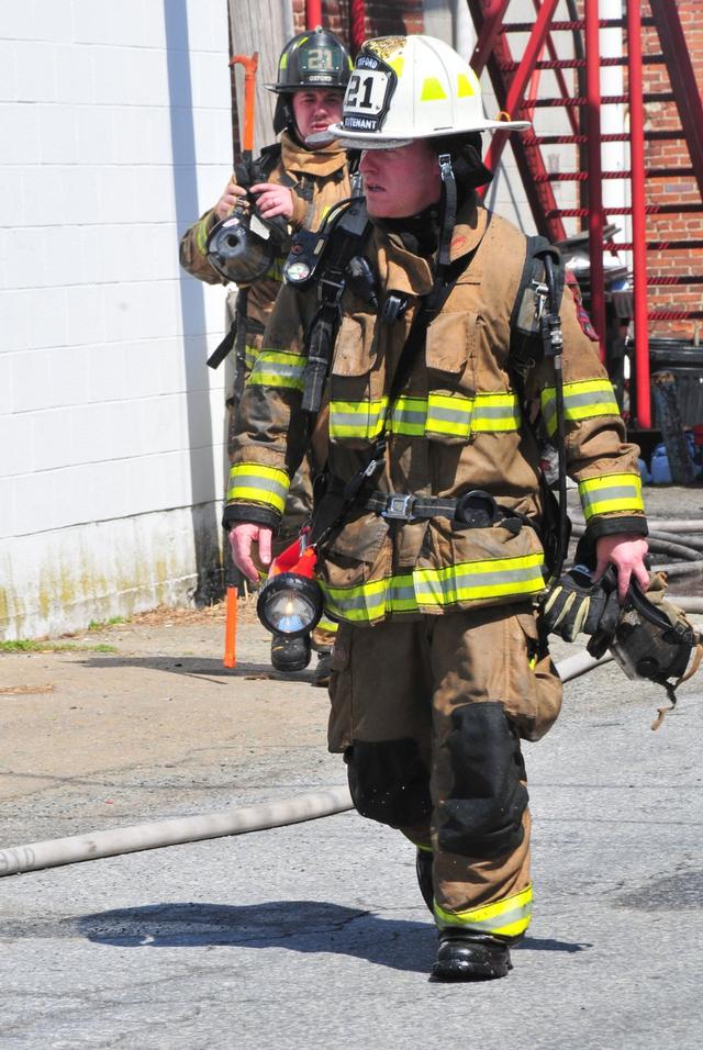 Lieutenant Terry Reisinger operates at an Oxford Borough building fire.