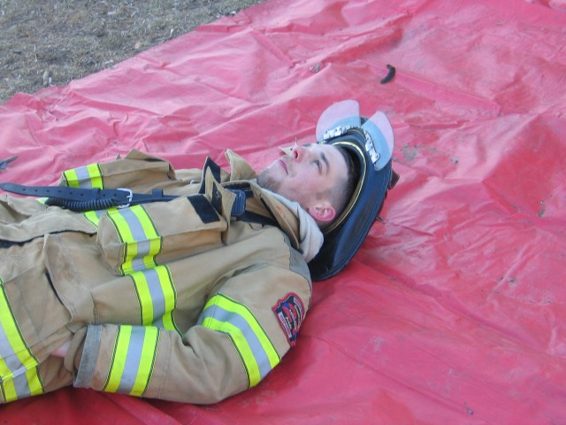 Firefighter Greg Paxson taking a break.
