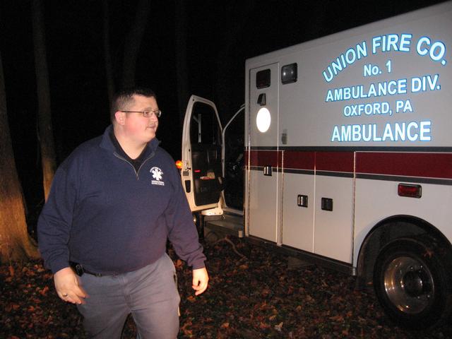 EMT Charles Wood tells the story of getting the Ambulance stuck.